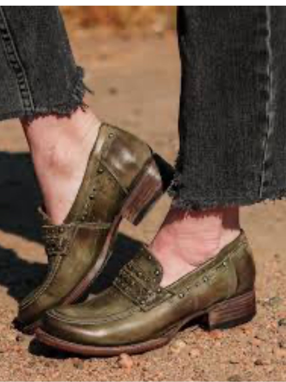 Freebird Myla Olive Studded Braided Leather Loafers Size 9 Boho Western